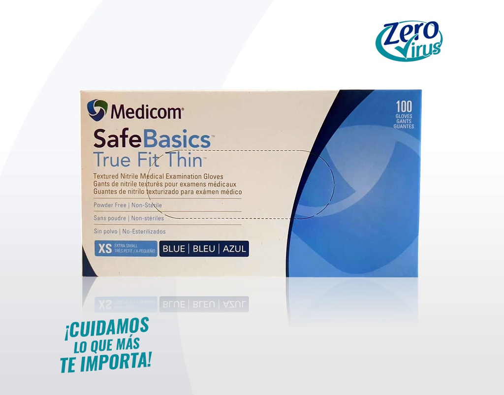 Guantes de nitrilo Medicom talla chica azules 100 piezas